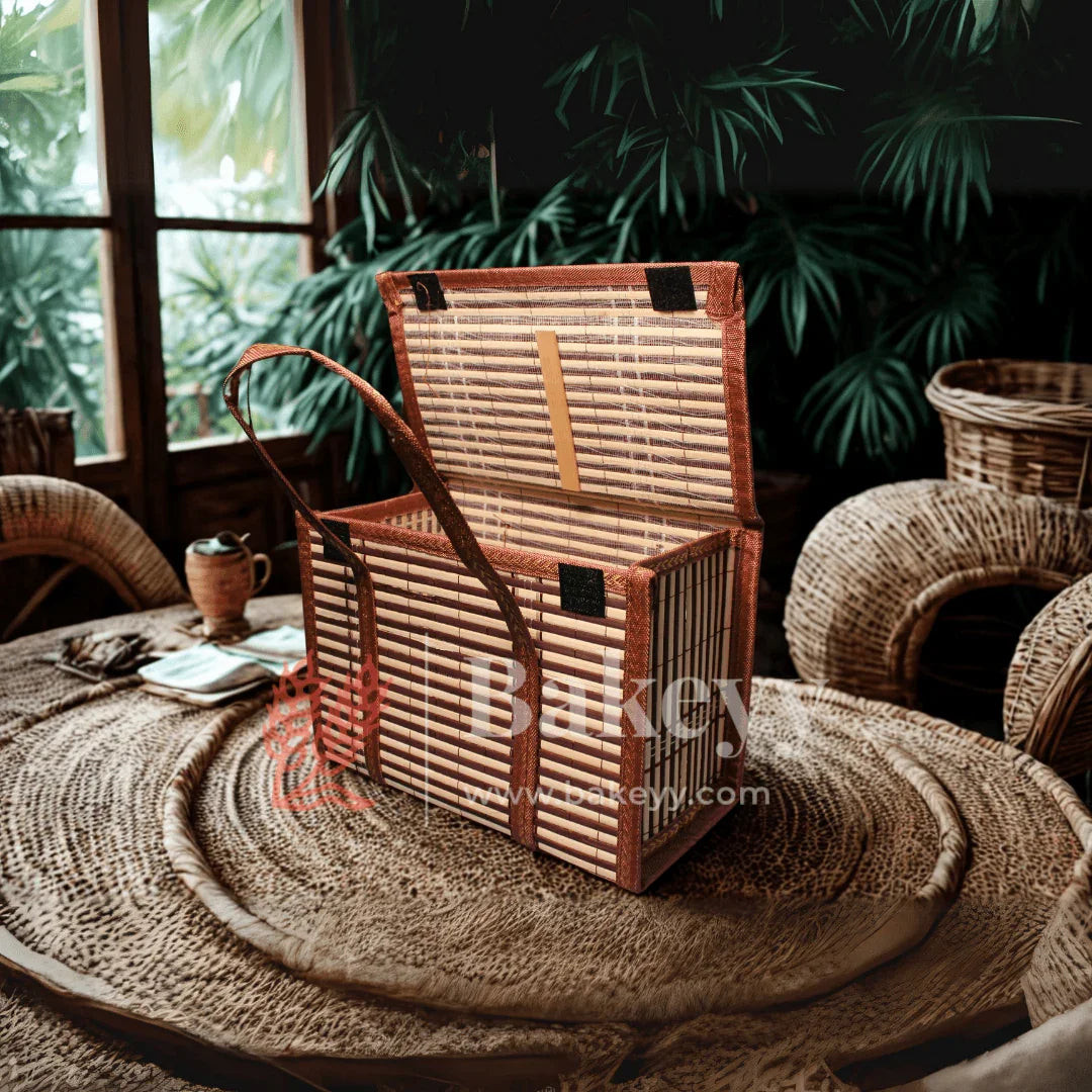 30 x 15 x 20 cm | Brown Wooden baskets | Premium Woven Storage Basket with Handles | handmade wicker basket | 1 Piece - Bakeyy.com - India - 30 x 15 x 20 cm | Brown Wooden baskets | Premium Woven Storage Basket with Handles | handmade wicker basket | 1 Piece - Default Title