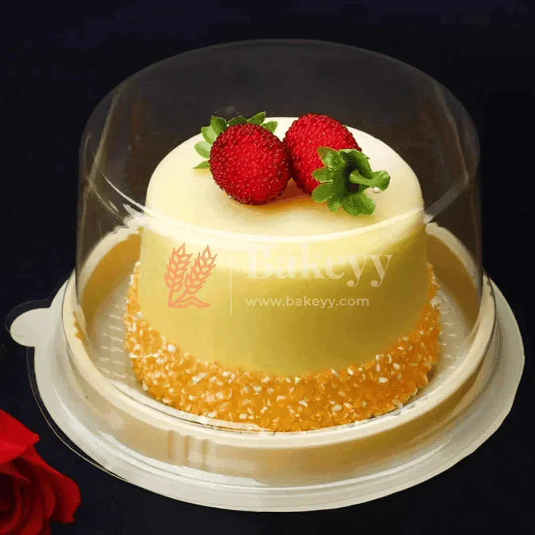 Bento Cake Container || Round Golden Plastic Cake Container with Clear Dome Lid || Individual Pastry Container|| - Bakeyy.com - India - Bento Cake Container || Round Golden Plastic Cake Container with Clear Dome Lid || Individual Pastry Container|| - Gold / Pack of 50