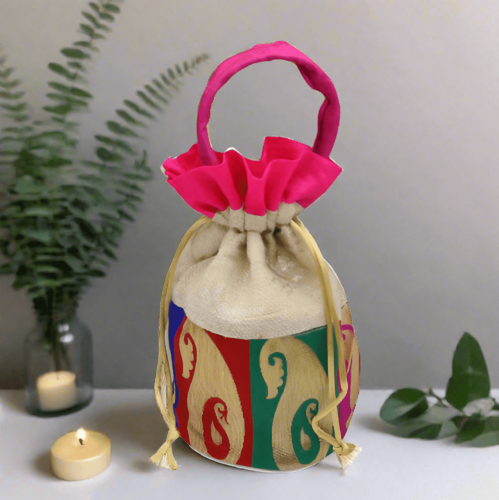 13x18 CM Jute Design Potli Bag Multicolour Pack Of 10