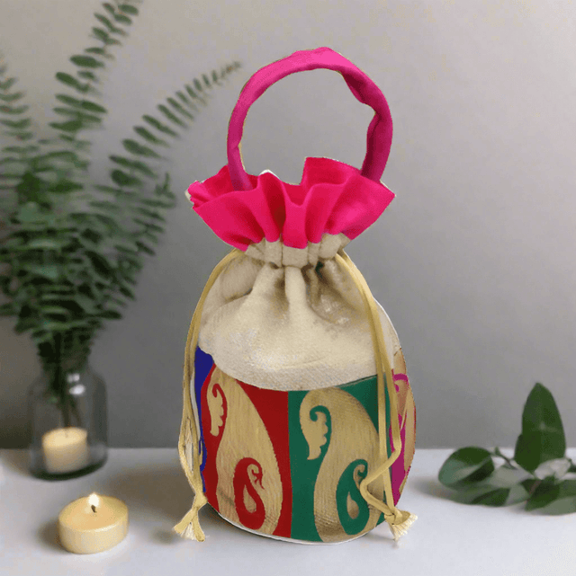 13x18 CM Jute Design Potli Bag | Multicolour | Pack Of 10 - Bakeyy.com - India - 13x18 CM Jute Design Potli Bag | Multicolour | Pack Of 10 - Default Title