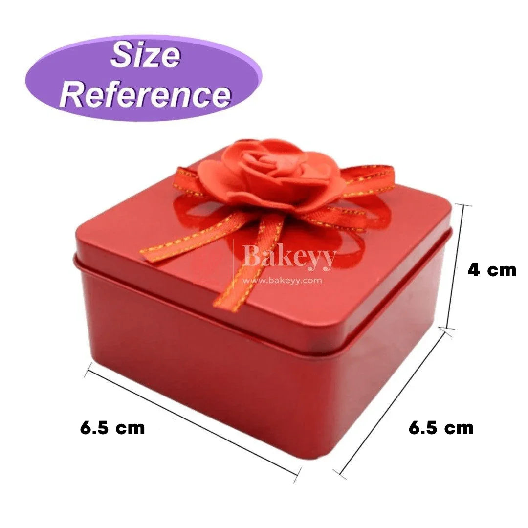 Size 1|Mixed Colours with Mixed Bow Designs Square Empty Decorative Tin Box |Pack of 12