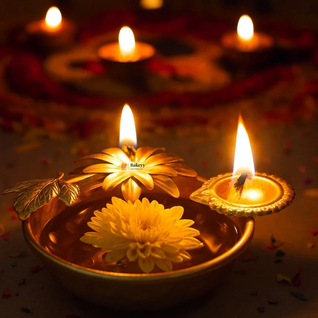 Decorative Urli with Leaf, Flower and Diya | 1 Piece