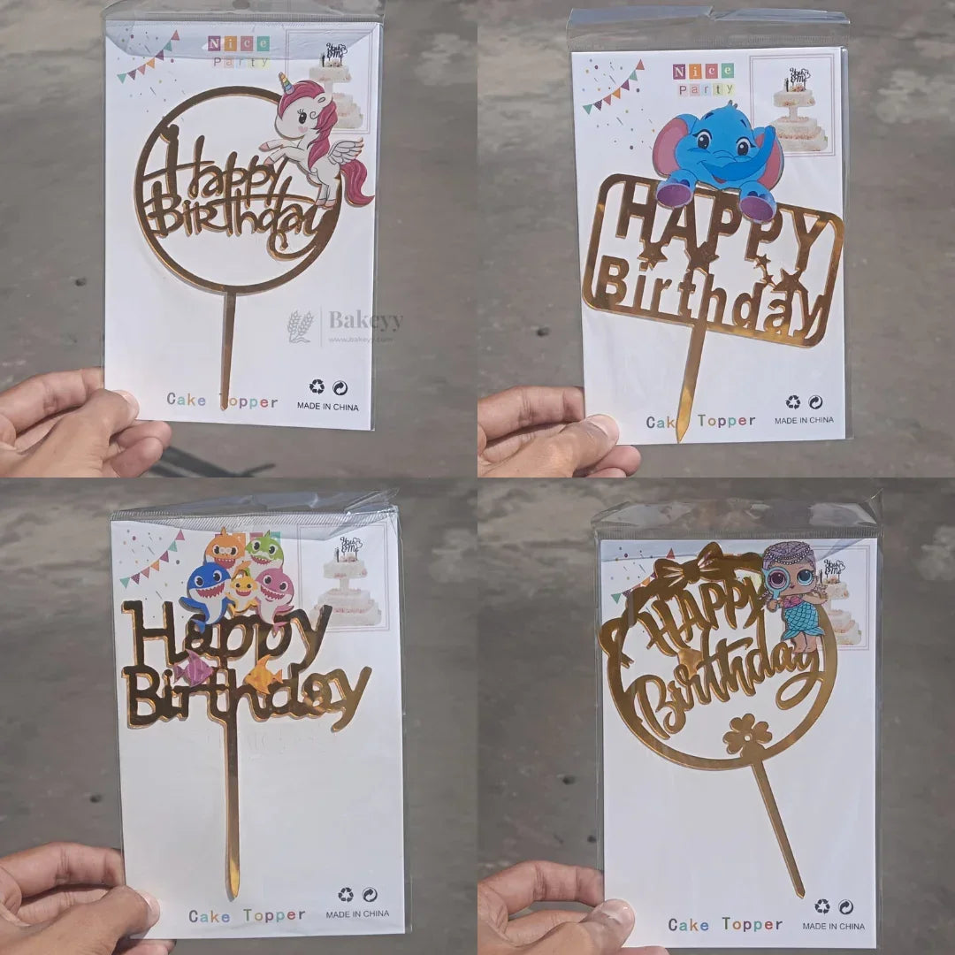 6 Inch | Kids Cartoon Happy Birthday Cake Topper | Gold Cartoon Theme | Pack of 5 - Bakeyy.com - India - 6 Inch | Kids Cartoon Happy Birthday Cake Topper | Gold Cartoon Theme | Pack of 5 - Design 1 105.00