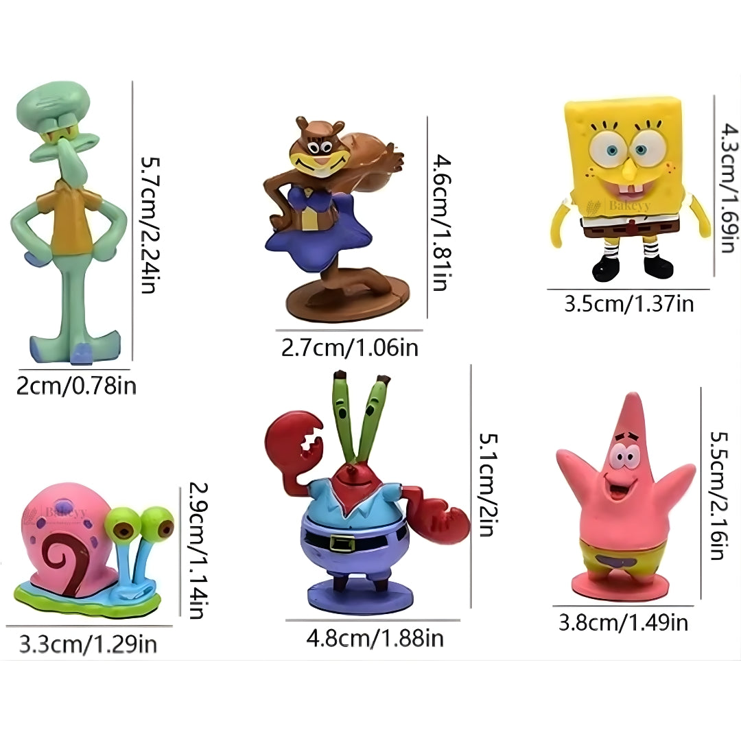 6 Pc Spongebob Character Theme Cake Topper Set | Cartoon Topper | Party Decoration | Pack of 1