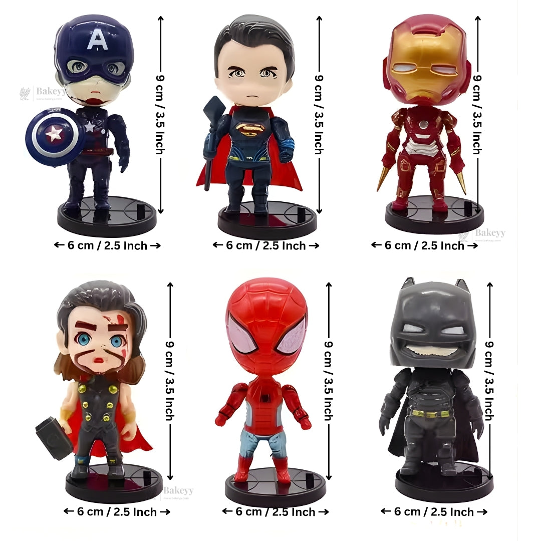 6 Pc Superhero Theme Doll Cake Topper Set | Avengers Style Figures | Party Decoration | Pack of 1