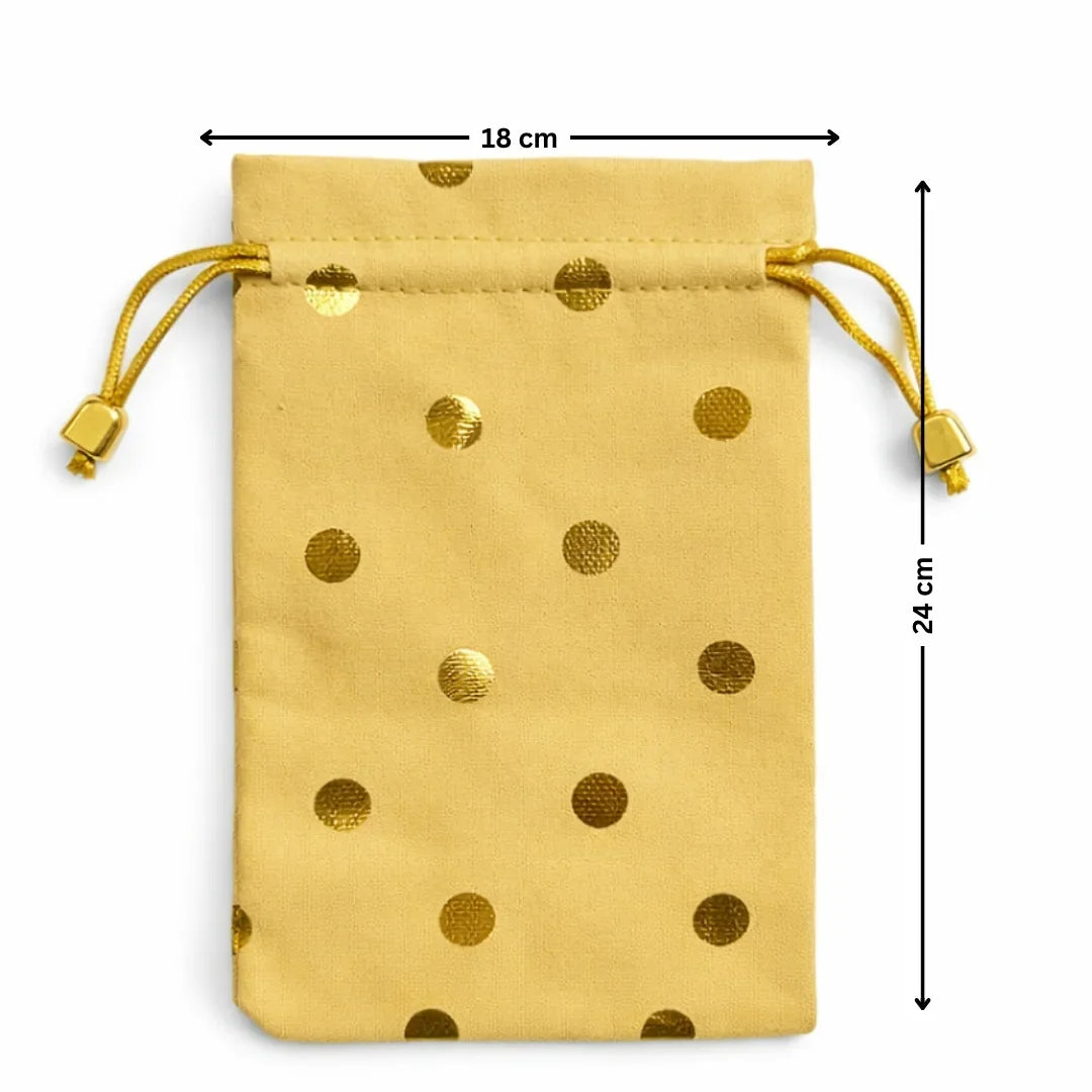 Premium Velvet Polka Dot Potli Bags for Elegant Gifting & Packing l Pack of 10 - Bakeyy.com - India - Premium Velvet Polka Dot Potli Bags for Elegant Gifting & Packing l Pack of 10 - Gold / 18x24 370.00
