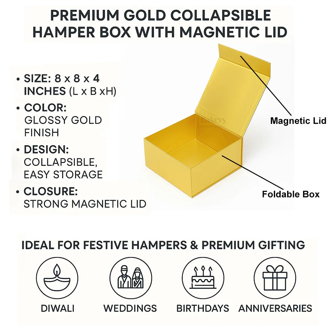 Premium Gold Collapsible Hamper Box with Magnetic Lid | Pack of 1