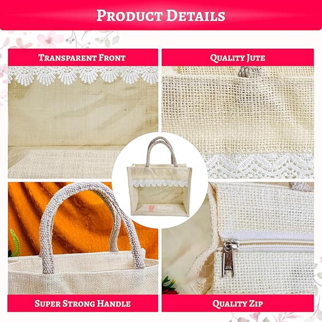 35x30x13cm | Large |Transparent Window Jute Gift Bag with Lace Design – Ideal for Gifting & Display | 1pcc - Bakeyy.com - India - 35x30x13cm | Large |Transparent Window Jute Gift Bag with Lace Design – Ideal for Gifting & Display | 1pcc - Default Title