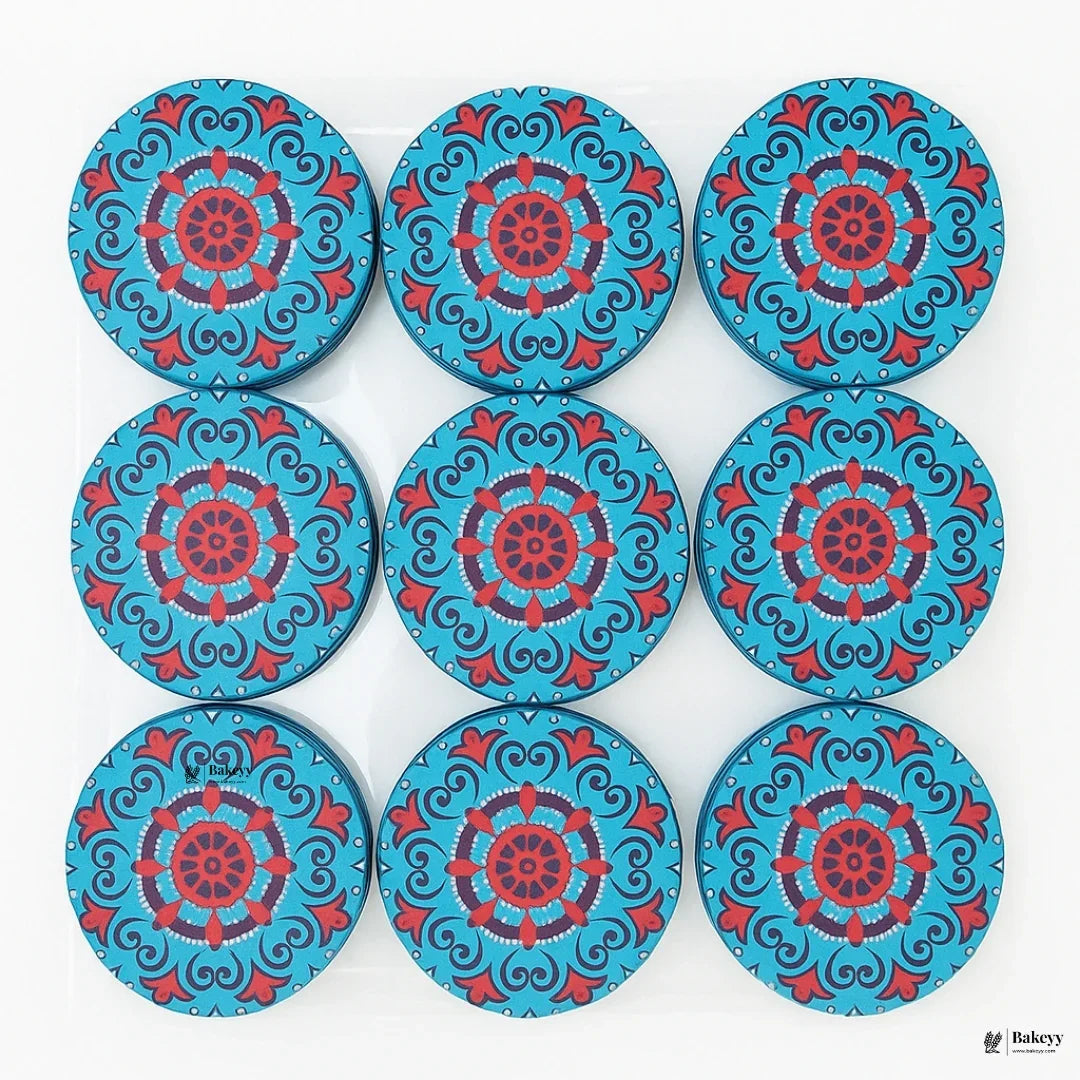 Mini Printed Matka | Random Design Round Decorative Boxes| Candle Tin Box| Pack of 12