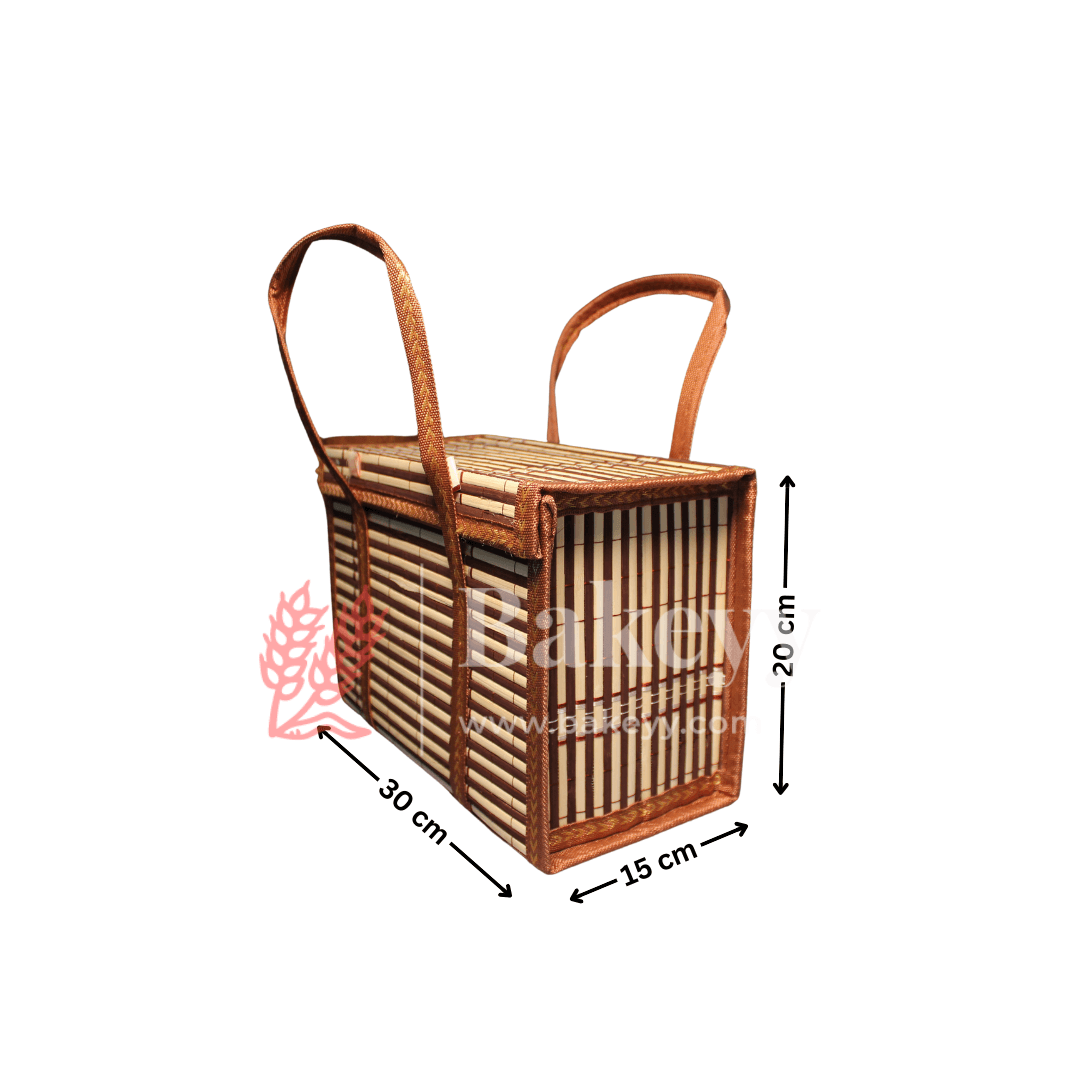 30 x 15 x 20 cm | Brown Wooden baskets | Premium Woven Storage Basket with Handles | handmade wicker basket | 1 Piece - Bakeyy.com - India - 30 x 15 x 20 cm | Brown Wooden baskets | Premium Woven Storage Basket with Handles | handmade wicker basket | 1 Piece - Default Title