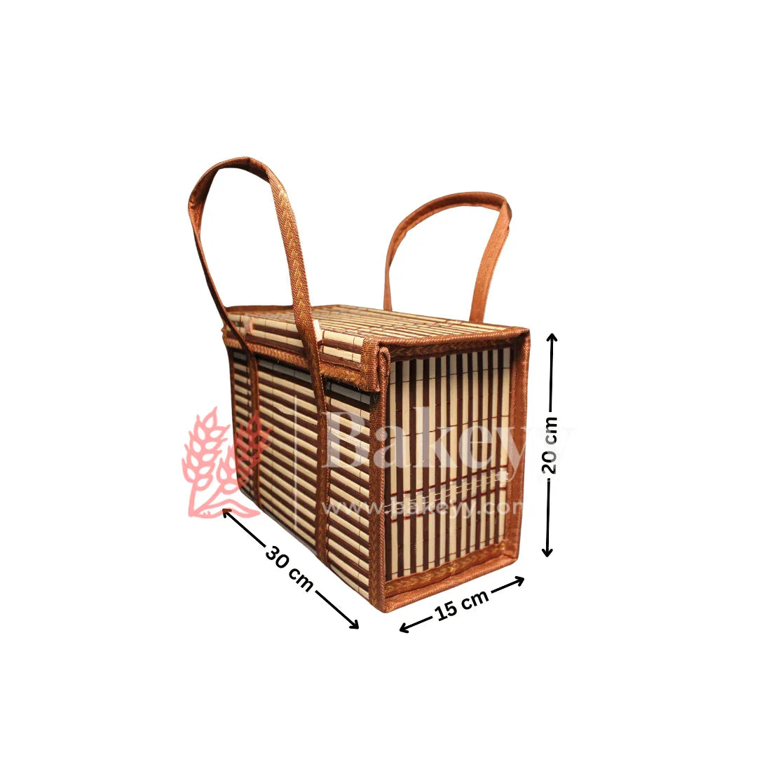 30 x 15 x 20 cm | Brown Wooden baskets | Premium Woven Storage Basket with Handles | handmade wicker basket | 1 Piece - Bakeyy.com - India - 30 x 15 x 20 cm | Brown Wooden baskets | Premium Woven Storage Basket with Handles | handmade wicker basket | 1 Piece - Default Title