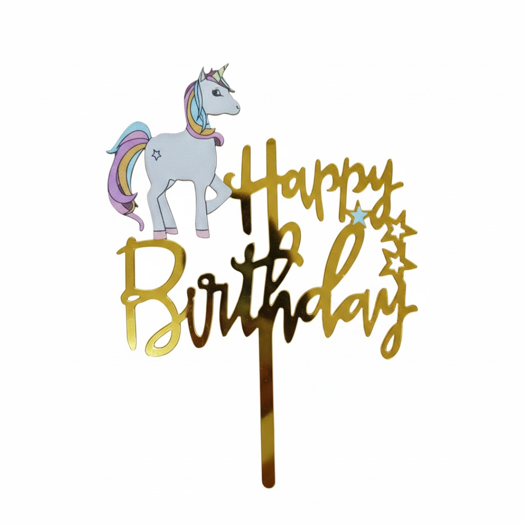 6 Inch | Kids Cartoon Happy Birthday Cake Topper | Gold Cartoon Theme | Pack of 5