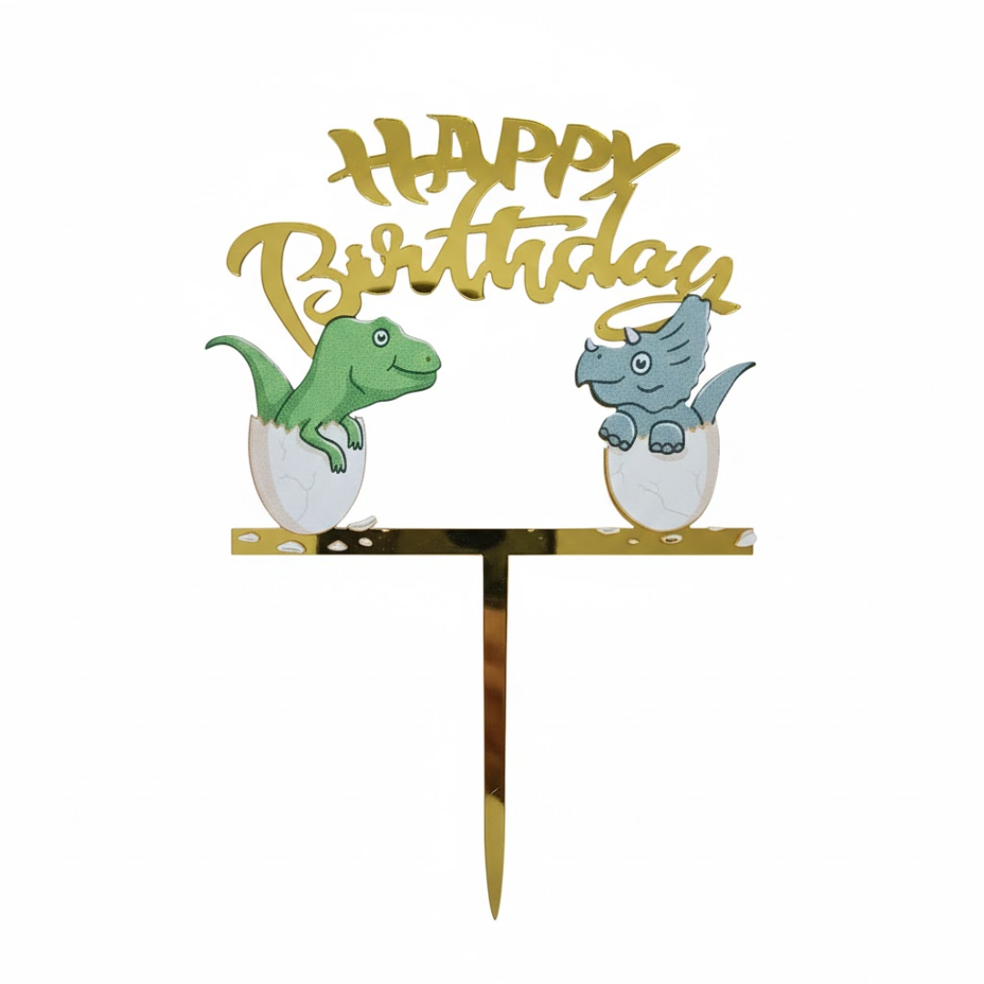 6 Inch | Kids Cartoon Happy Birthday Cake Topper | Gold Cartoon Theme | Pack of 5