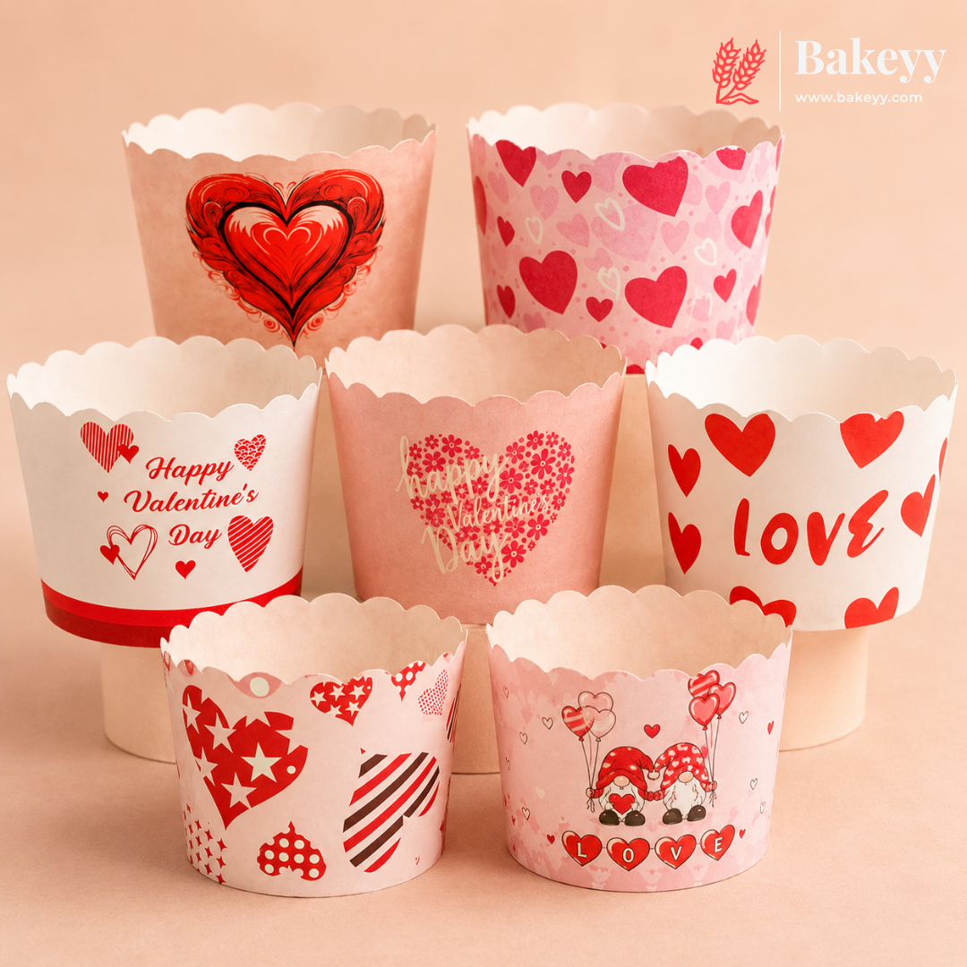 6 cm | Love Theme Printed Muffin Cup | Cupcake Paper Cups | Heart Design Baking Liners | Pack of 50