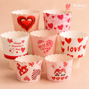 6 cm | Love Theme Printed Muffin Cup | Cupcake Paper Cups | Heart Design Baking Liners | Pack of 50