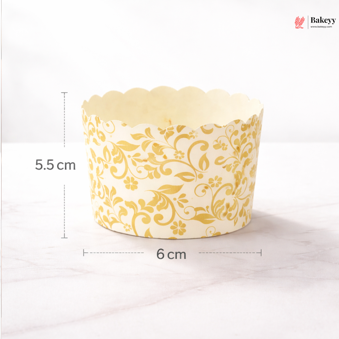 6 cm | White and Gold Floral Design Muffin Cups 1