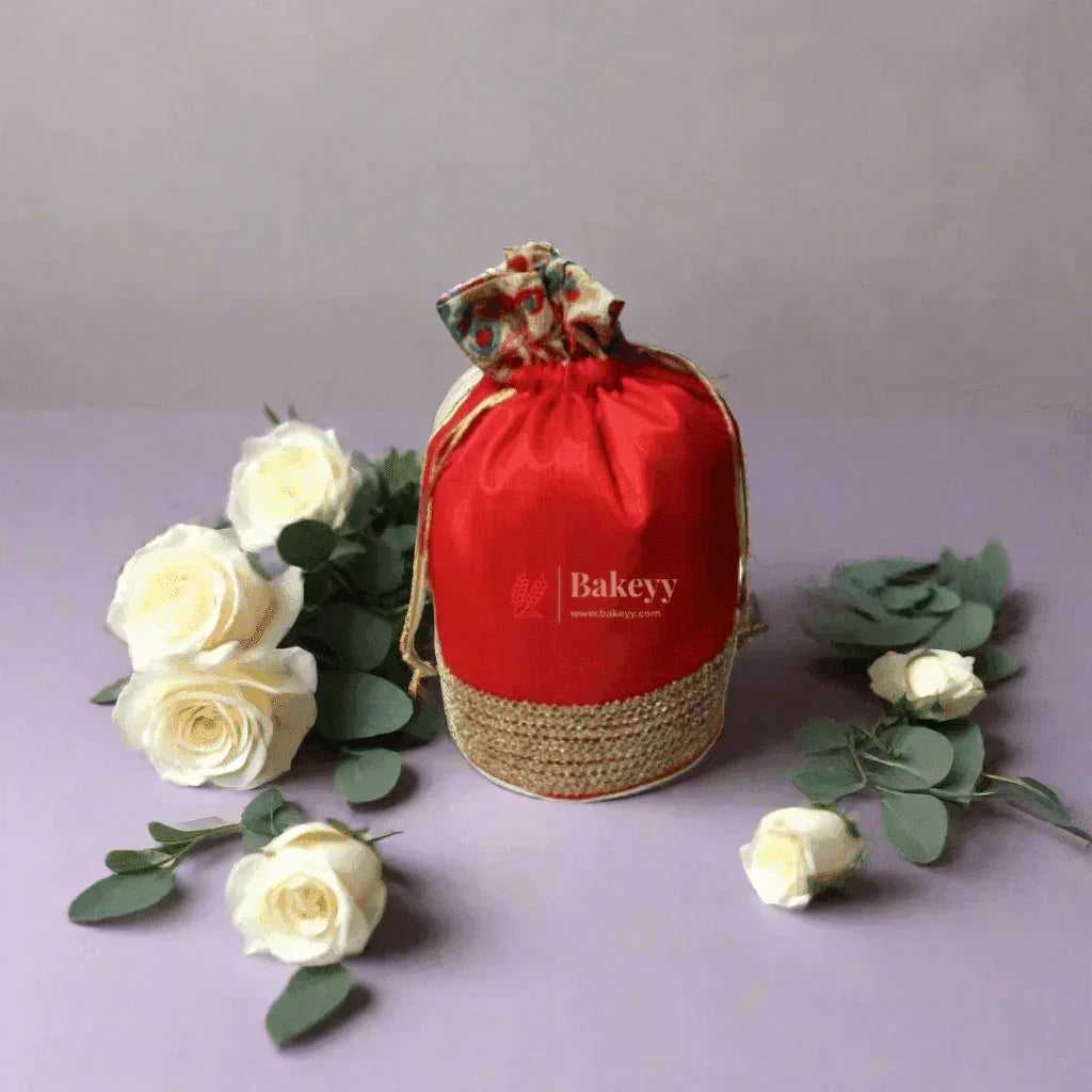 20x24 CM Design Potli Bag | Red colour | Pack Of 10 - Bakeyy.com - India - 20x24 CM Design Potli Bag | Red colour | Pack Of 10 - Default Title