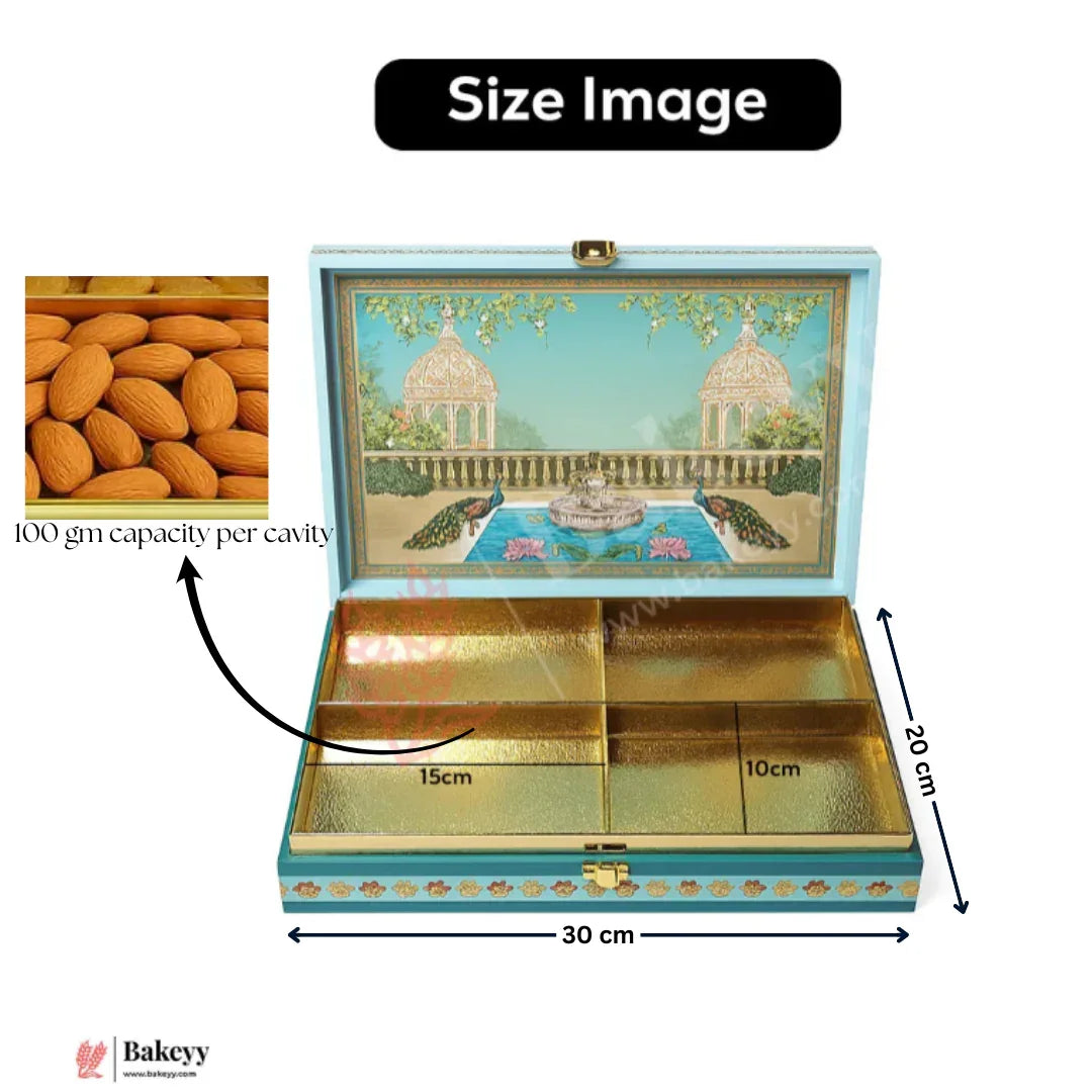 Premium Peacock Garden MDF Dry Fruit & Chocolate Gift Box | Pack of 1 - Bakeyy.com - India - Premium Peacock Garden MDF Dry Fruit & Chocolate Gift Box | Pack of 1 - 400 gm Rectangle