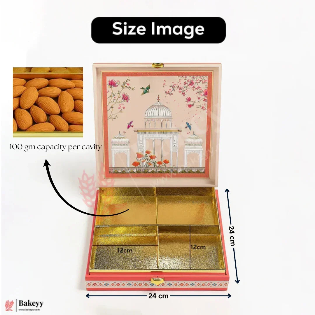 Elegant MDF Gift Hamper Box – Pink Heritage Dome Design | Pack of 1 - Bakeyy.com - India - Elegant MDF Gift Hamper Box – Pink Heritage Dome Design | Pack of 1 - 400 gm Square