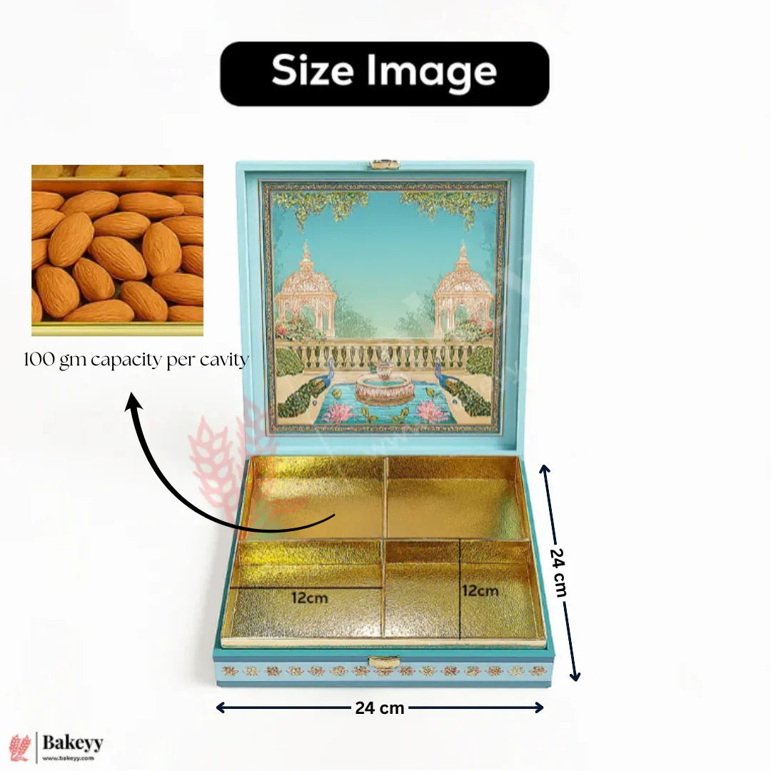 Premium Peacock Garden MDF Dry Fruit & Chocolate Gift Box | Pack of 1 - Bakeyy.com - India - Premium Peacock Garden MDF Dry Fruit & Chocolate Gift Box | Pack of 1 - 400 gm Square