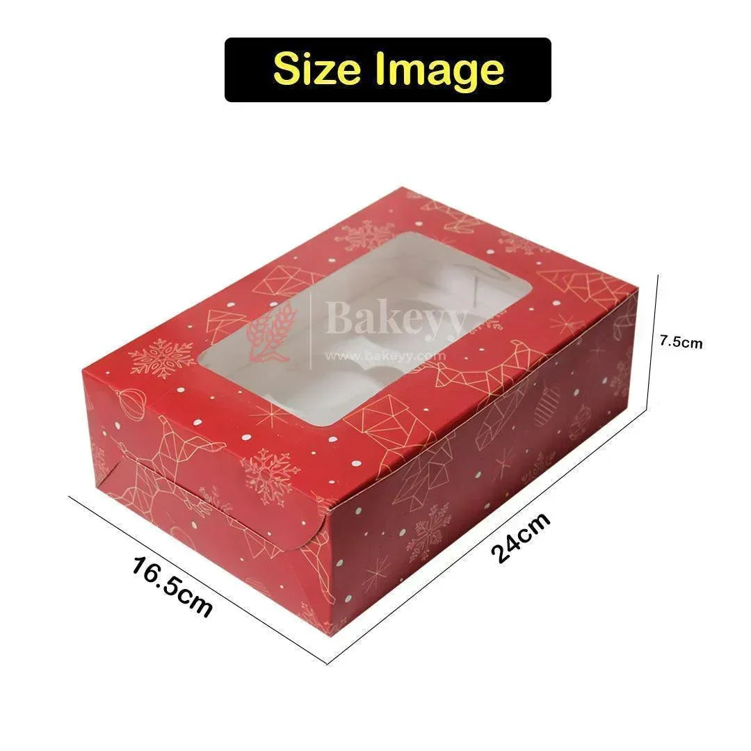 Festive Red Christmas 6 Cupcake Box | Christmas Collection | With Window - Bakeyy.com - India - Festive Red Christmas 6 Cupcake Box | Christmas Collection | With Window - Pack of 10