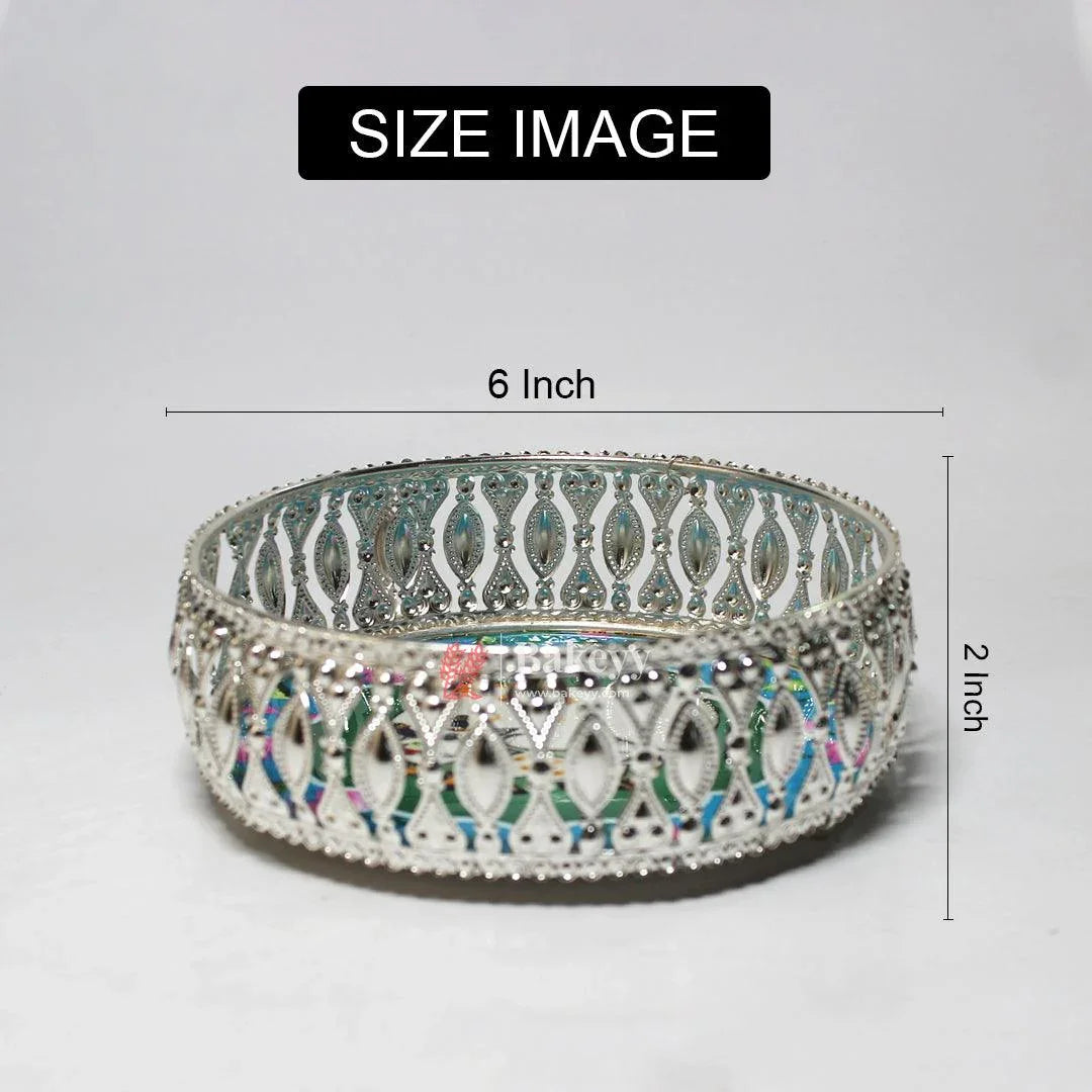 6 Inch Elegant Silver Plated Decorative Pooja Thali | Round Metal Tray Home Decor Items | Pichwai Tray for Return Gifts | Decorative Tray - Bakeyy.com - India - 6 Inch Elegant Silver Plated Decorative Pooja Thali | Round Metal Tray Home Decor Items | Pichwai Tray for Return Gifts | Decorative Tray - Default Title