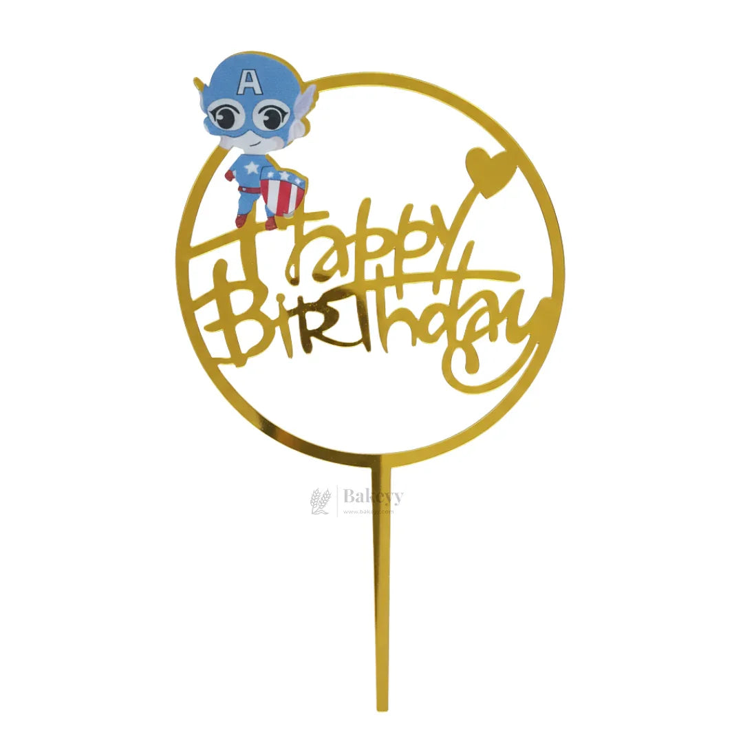 6 inch | Golden Cartoon Happy Birthday Cake Topper for Kids Birthday Party | Cartoon & Superhero Theme Cake Decoration | Pack of 5