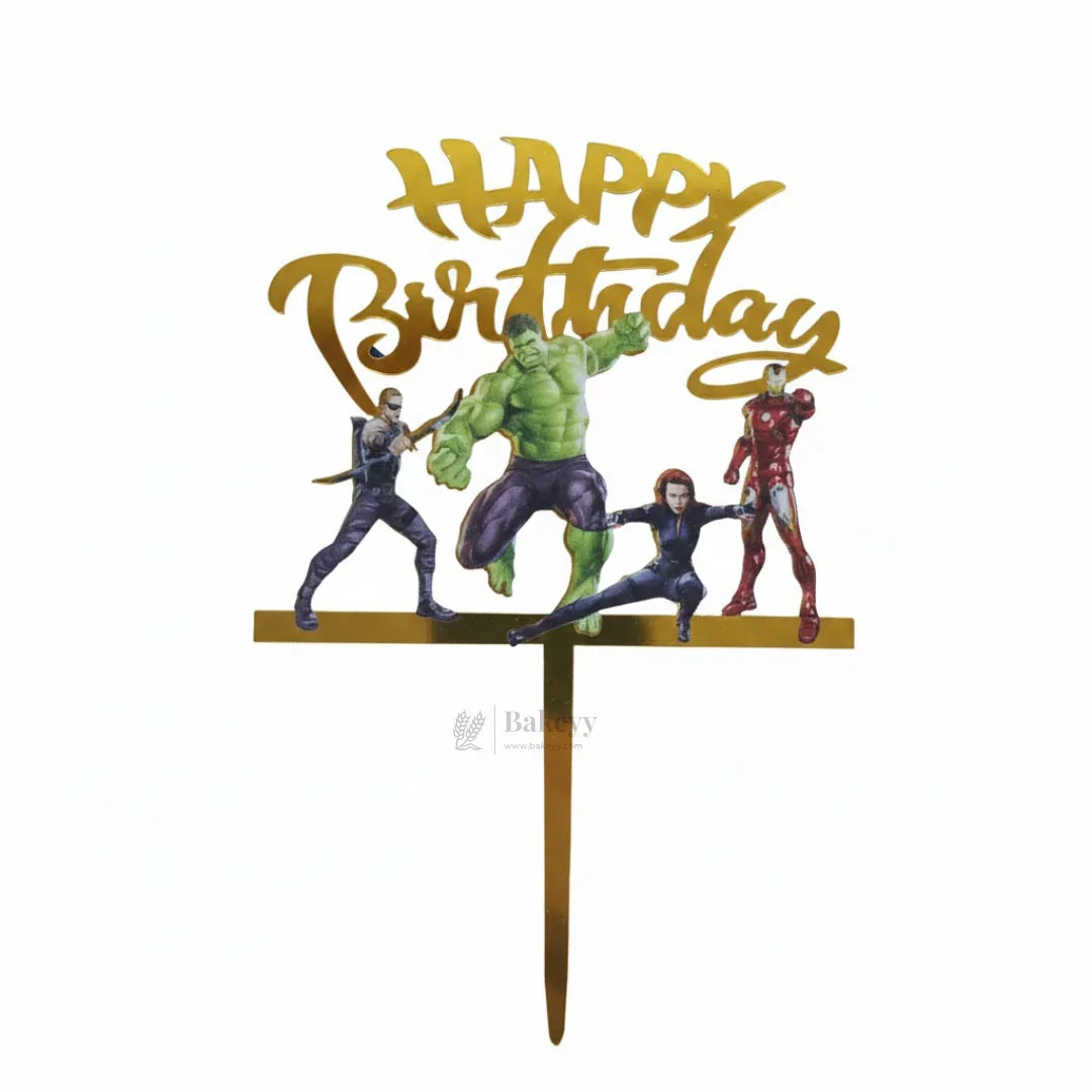 6 inch | Golden Cartoon Happy Birthday Cake Topper for Kids Birthday Party | Cartoon & Superhero Theme Cake Decoration | Pack of 5