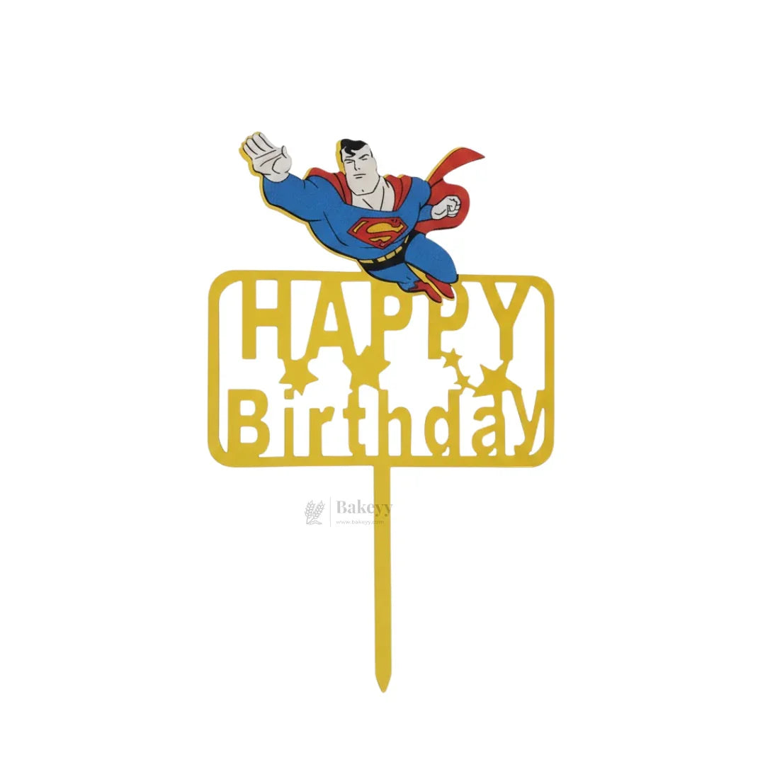 6 inch | Golden Cartoon Happy Birthday Cake Topper for Kids Birthday Party | Cartoon & Superhero Theme Cake Decoration | Pack of 5