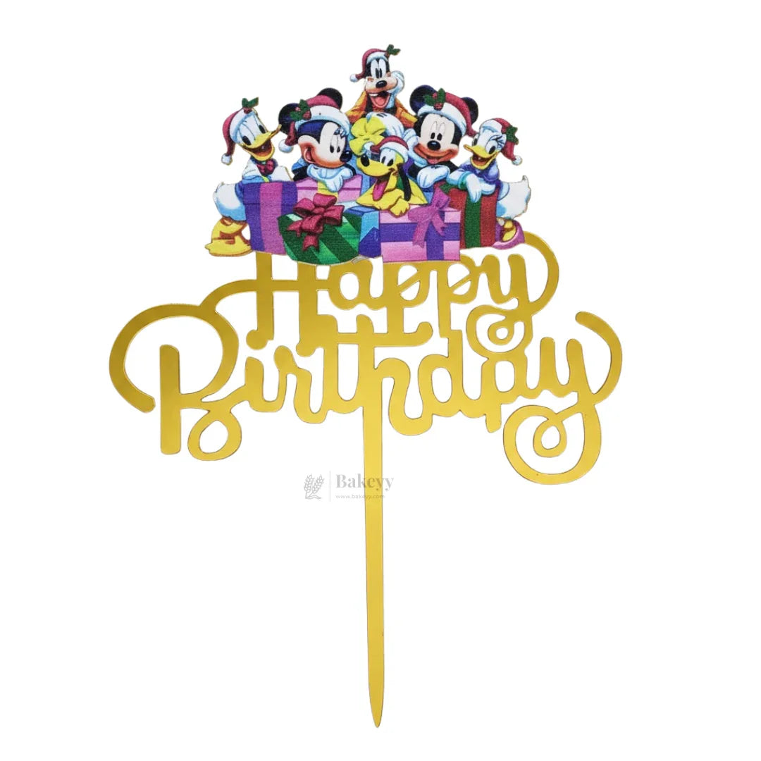 6 inch | Mickey Mouse Kids Happy Birthday Cake Topper | Golden Party Decor | pack of 5