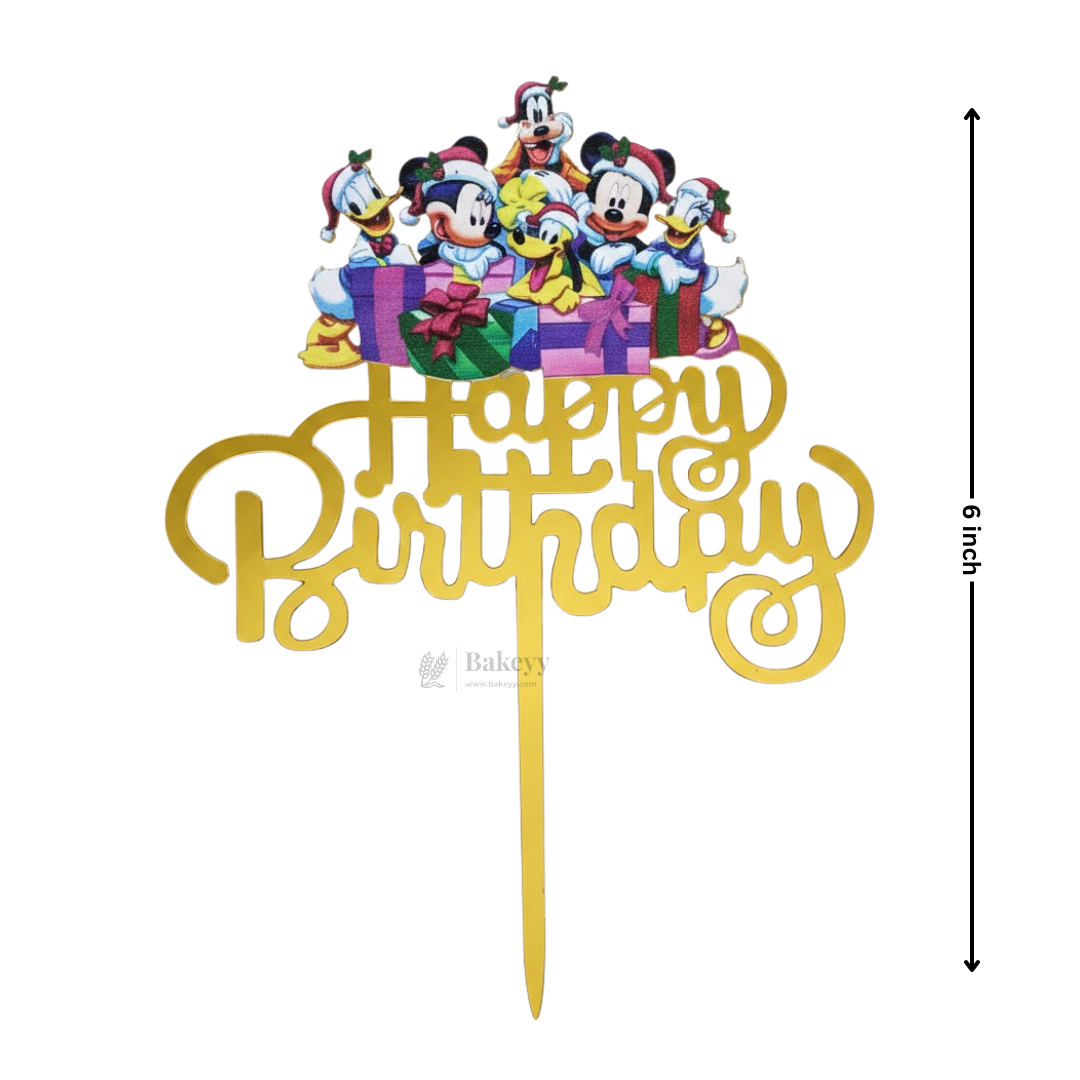 6 inch | Mickey Mouse Kids Happy Birthday Cake Topper | Golden Party Decor | pack of 5