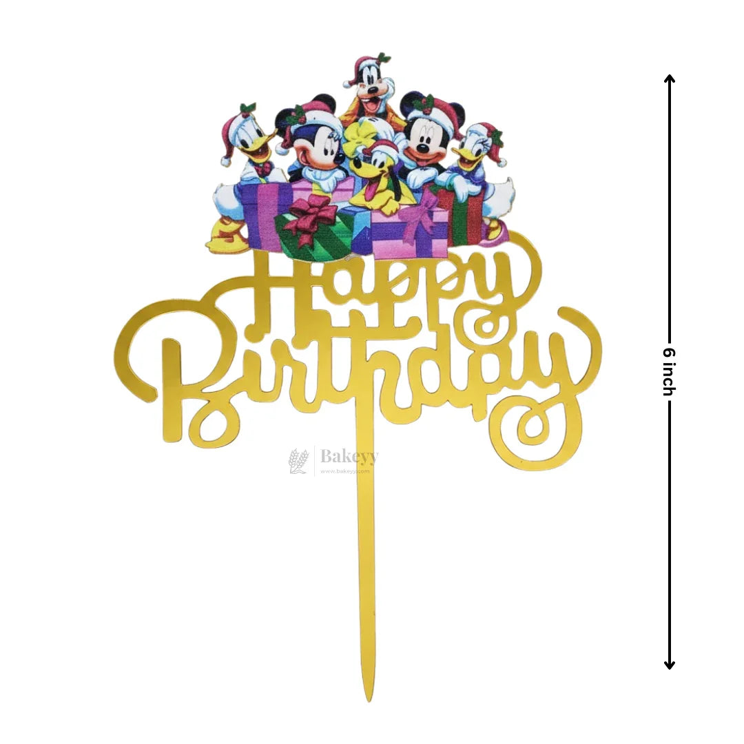 6 inch | Mickey Mouse Kids Happy Birthday Cake Topper | Golden Party Decor | pack of 5