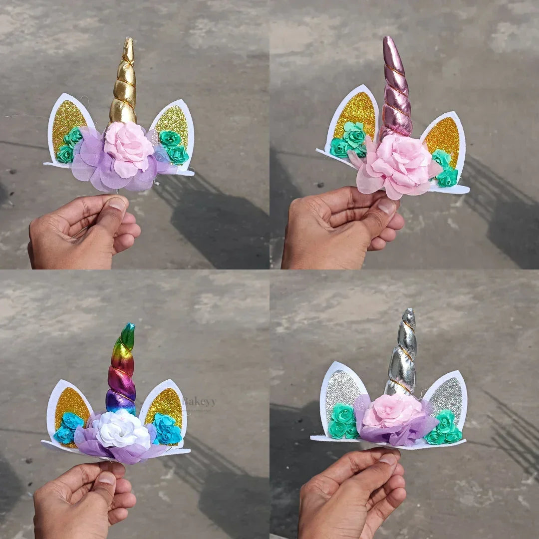 6 inch | Unicorn Horn Cake Topper with Glitter Ears & Flowers | Kids Birthday Cake Decoration (Multiple Colors) | Pack of 1 - Bakeyy.com - India - 6 inch | Unicorn Horn Cake Topper with Glitter Ears & Flowers | Kids Birthday Cake Decoration (Multiple Colors) | Pack of 1 - Gold 84.00