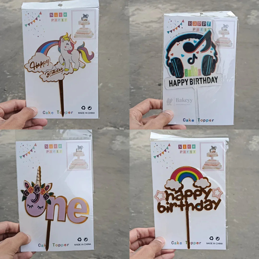6 inch | Unicorn & Happy Birthday Cake Topper for Kids | Cute Cartoon Birthday Cake Decoration | pack of 5 - Bakeyy.com - India - 6 inch | Unicorn & Happy Birthday Cake Topper for Kids | Cute Cartoon Birthday Cake Decoration | pack of 5 - Design 1 105.00