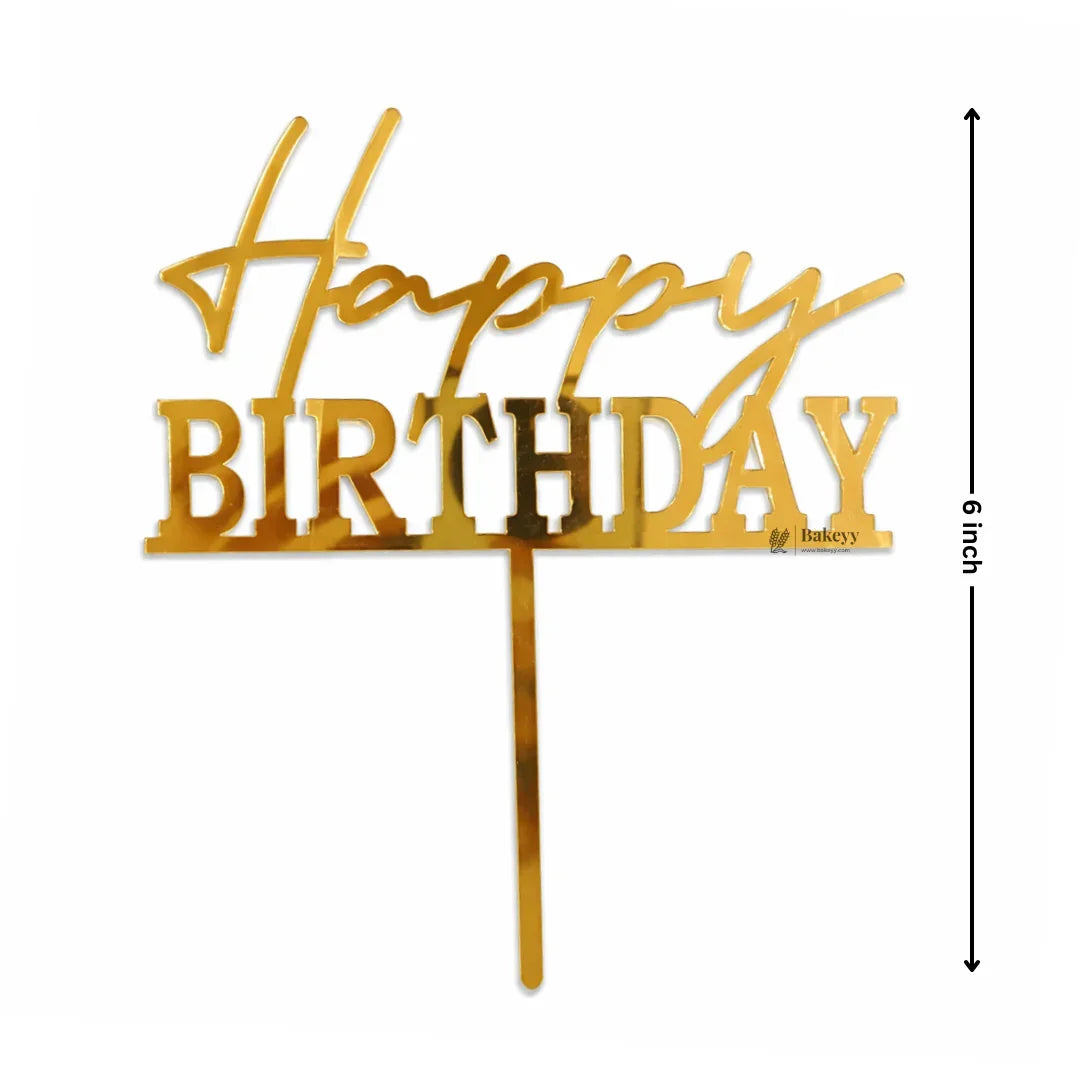 6 Inch Happy Birthday Acrylic Cake Topper | Assorted Designs | 6 Inch Size | Pack of 5
