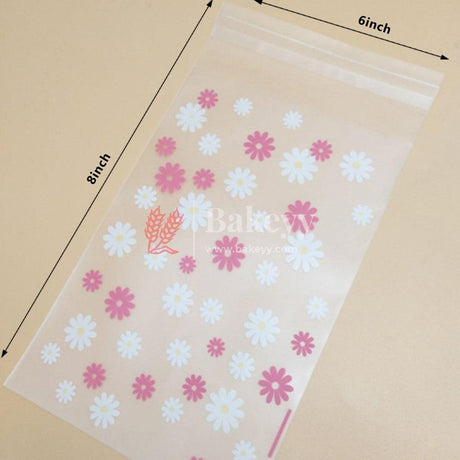 Daisy Flower Cellophane Bags |Clear Plastic Self Sealing Envelope Crystal Bag | Pack of 100 - Bakeyy.com - India - Daisy Flower Cellophane Bags |Clear Plastic Self Sealing Envelope Crystal Bag | Pack of 100 - 6x8