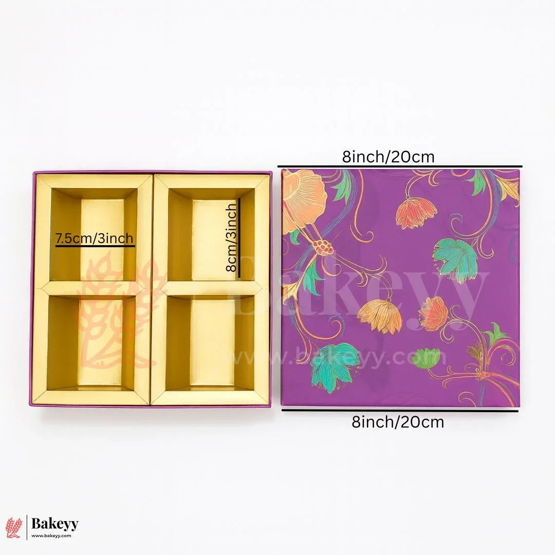4 Cavity | Small | Rigid Chocolate Box | Elegant Festive Hamper Box | Diwali Sweet box | Dry Fruit Box | Purple | 1 Piece - Bakeyy.com - India - 4 Cavity | Small | Rigid Chocolate Box | Elegant Festive Hamper Box | Diwali Sweet box | Dry Fruit Box | Purple | 1 Piece - Default Title