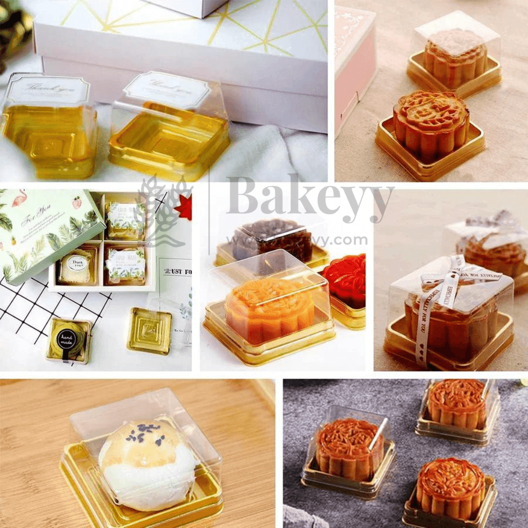 Individual Cupcakes And Pastry Container | Square Moon Cake Holder | Pack Of 10 | Large | C586 - Bakeyy.com - India - Individual Cupcakes And Pastry Container | Square Moon Cake Holder | Pack Of 10 | Large | C586 - GOLD