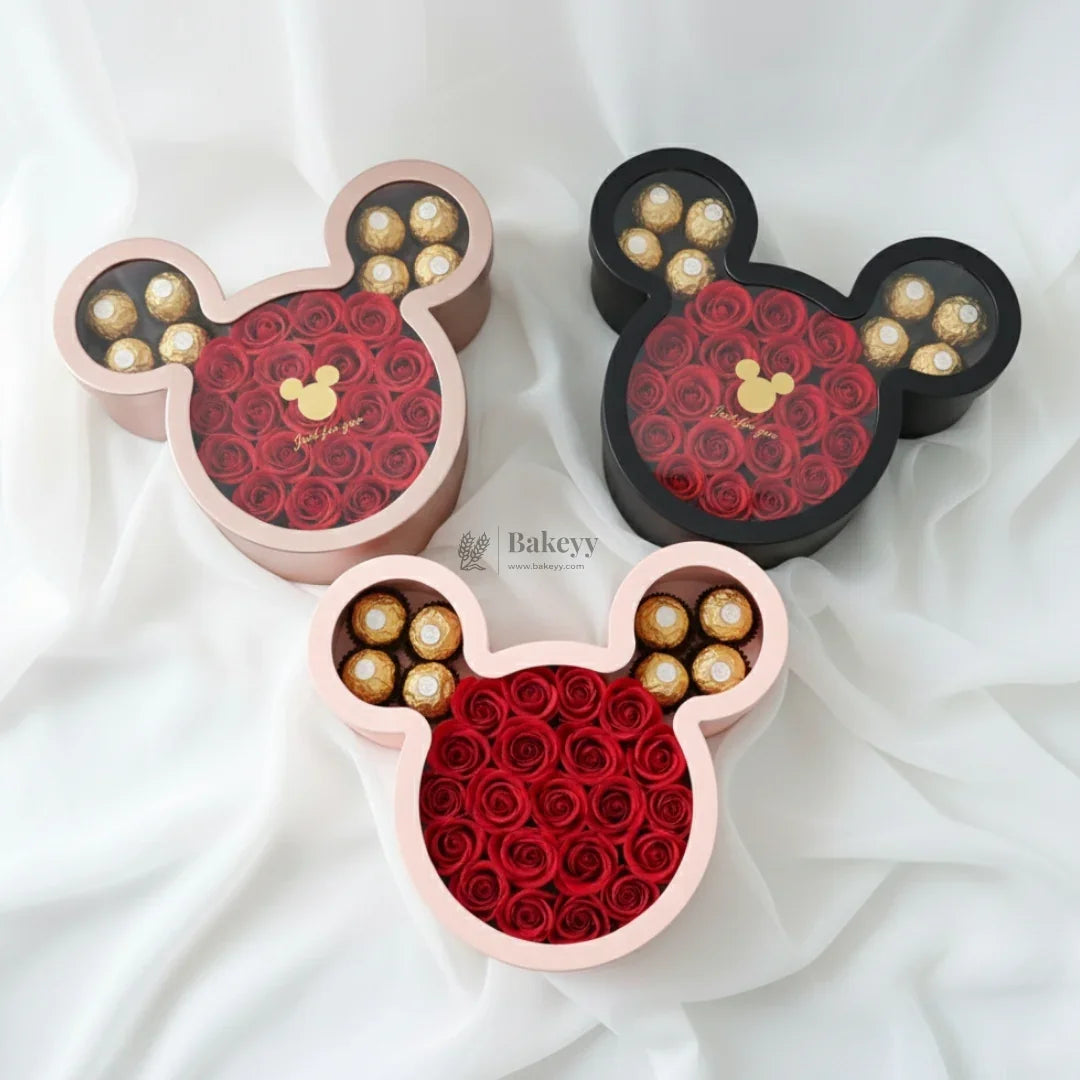 Mickey-Shaped Premium Gift Box with Transparent Lid l Pack of 1 - Bakeyy.com - India - Mickey-Shaped Premium Gift Box with Transparent Lid l Pack of 1 - Pink 599.00