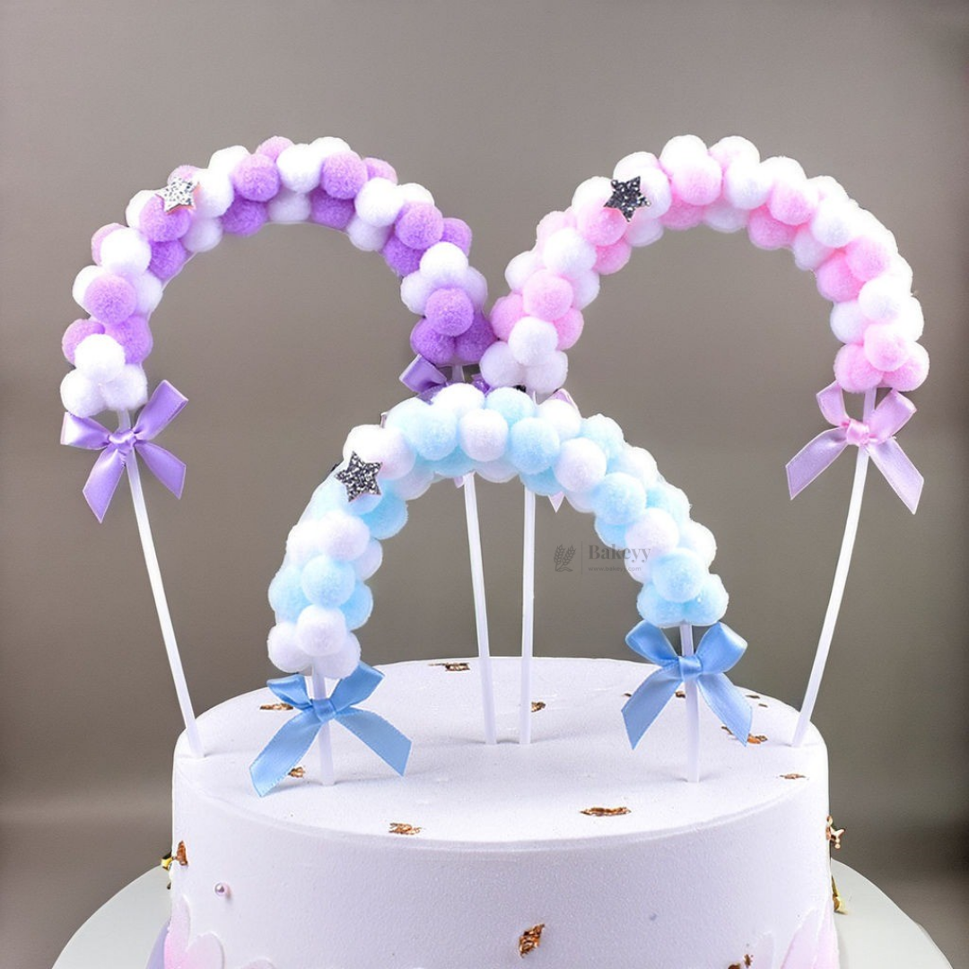 7 inch | Pom Pom Cake Topper Arch for Birthday & Baby Shower | Pastel Cake Decoration | Pack of 1