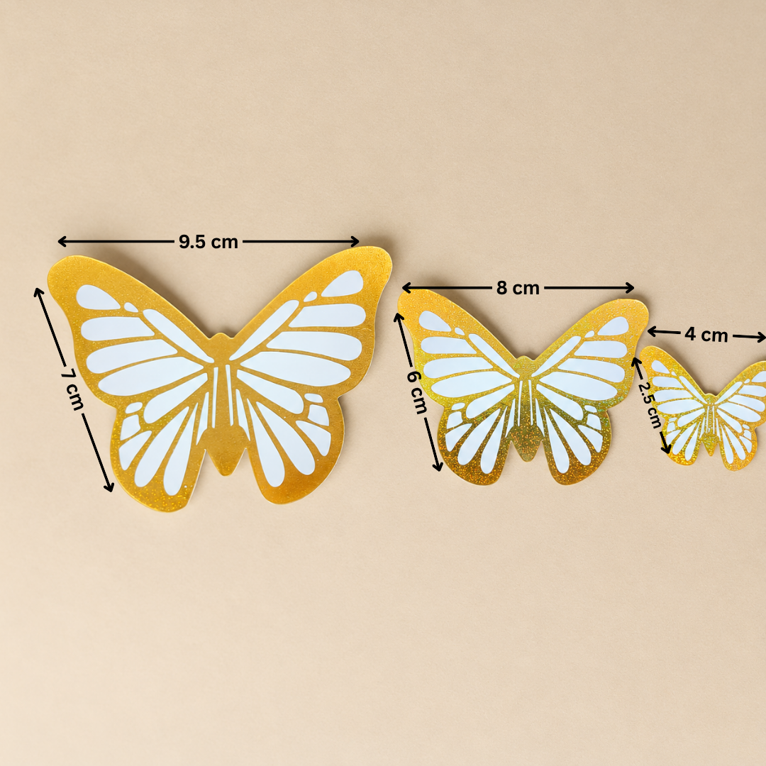 Butterfly-shaped decorations with measurements on a beige background