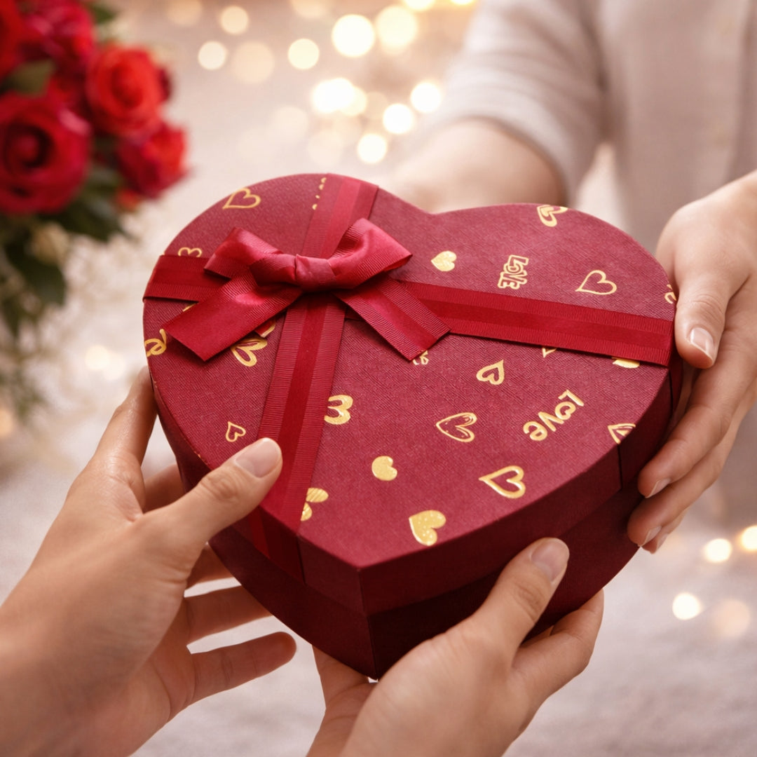 Heart Shape Rigid Hamper Box with Ribbon Lid | Premium Packaging for Chocolates or Gifts | Pack of 1