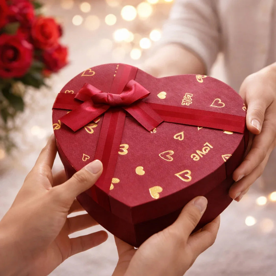 Heart Shape Rigid Hamper Box with Ribbon Lid | Premium Packaging for Chocolates or Gifts | Pack of 1