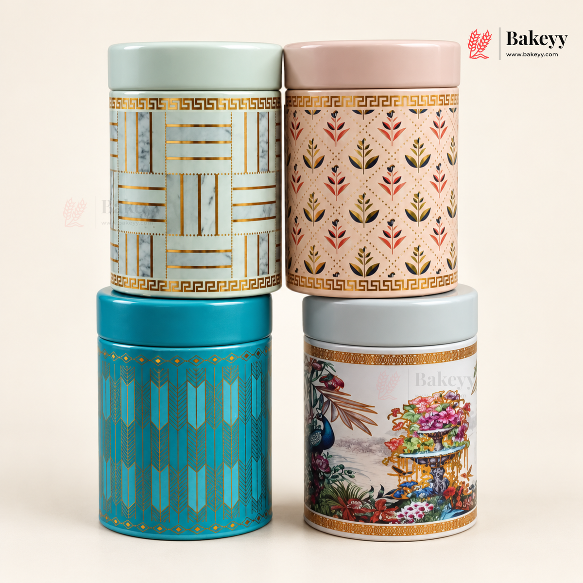7×10.5 cm | Printed Round Tin Box with Lid | Multiple Designs | Pack of 4