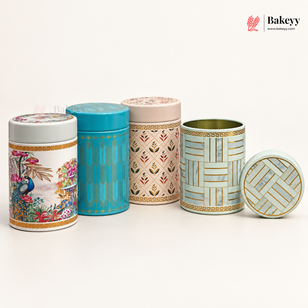 7×10.5 cm | Printed Round Tin Box with Lid | Multiple Designs | Pack of 4