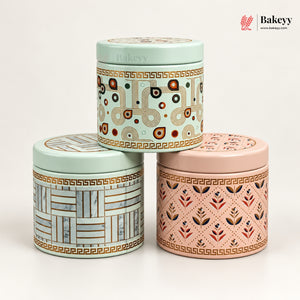 8.5x8cm | Printed Round Tin Box with Lid | 3 Designs | Pack of 4