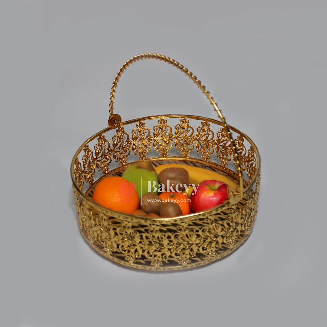 8 inch Royal Gold Metal Basket | Elegant Serving & Gifting Accessory | Gift Baskets For Dry Fruits ,Gift Hampers, Return Gift for wedding, Anniversary, Birthday, house warming - Bakeyy.com - India - 8 inch Royal Gold Metal Basket | Elegant Serving & Gifting Accessory | Gift Baskets For Dry Fruits ,Gift Hampers, Return Gift for wedding, Anniversary, Birthday, house warming - Default Title
