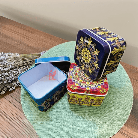 8x8x5cm| Matka Tin | Square Shaped Decorative Boxes | Pack Of 6 | Different Designs| Candle Tin Box | - Bakeyy.com - India - 8x8x5cm| Matka Tin | Square Shaped Decorative Boxes | Pack Of 6 | Different Designs| Candle Tin Box | - Default Title
