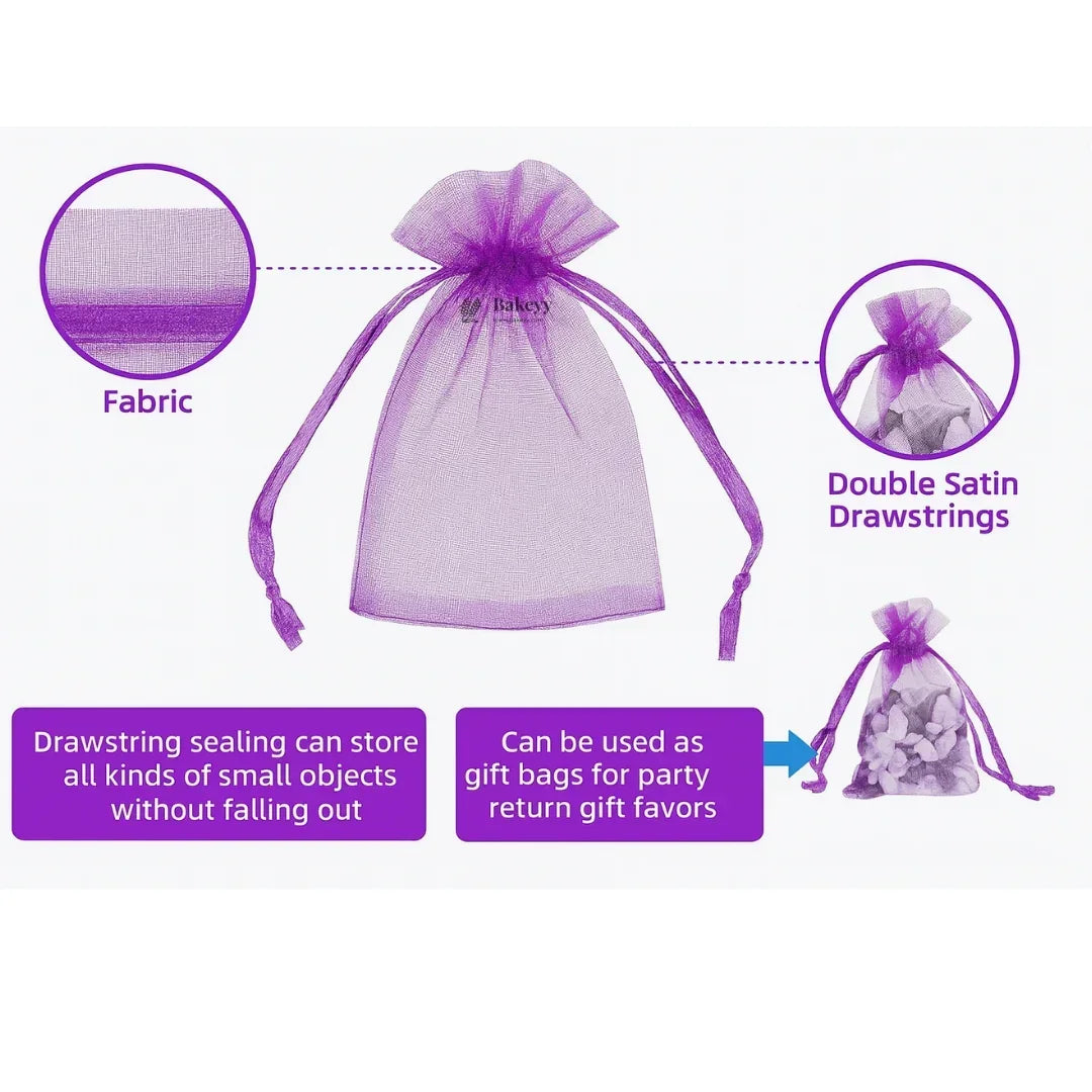 Dark Purple Organza Potli Bags | Drawstring Bags