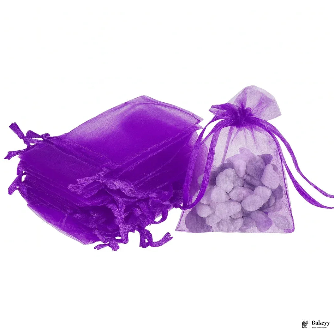 Dark Purple Organza Potli Bags | Drawstring Bags